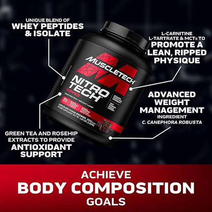 Muscletech Whey Protein Powder (Chocolate Fudge Brownie, 4LB) - Nitro-Tech Ripped Whey Protein