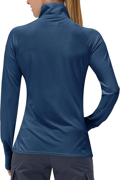 Women's UPF 50+ UV Sun Protection Clothing Long Sleeve Athletic Hiking Shirts Lightweight SPF Zip