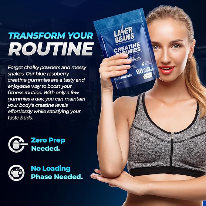 Creatine Monohydrate Gummies for Women & Men- 5g Creapure Creatine per Serving - Vegan, Blue