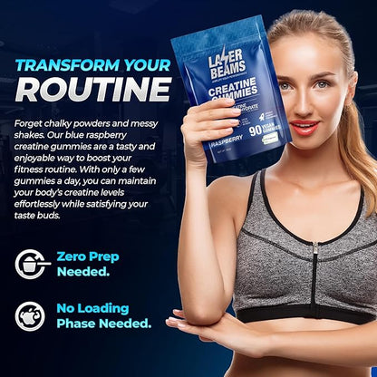 Creatine Monohydrate Gummies for Women & Men- 5g Creapure Creatine per Serving - Vegan, Blue