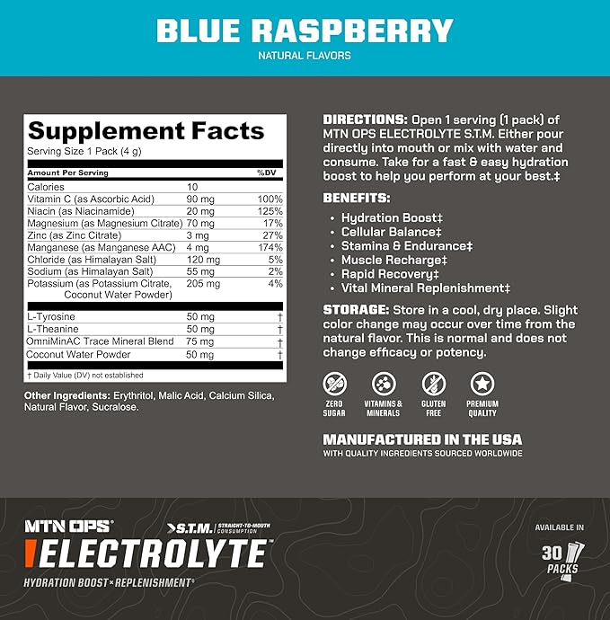 MTN OPS Electrolytes Powder Packets, Sugar Free Hydration Packets, Gluten-Free Hydration Powder
