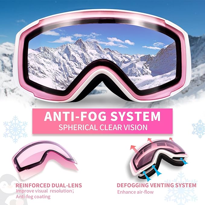 Freela Kids Ski Snowboard Goggles for Toddler(3-14) Youth Anti Fog Anti UV Goggles Girls Boys Snow