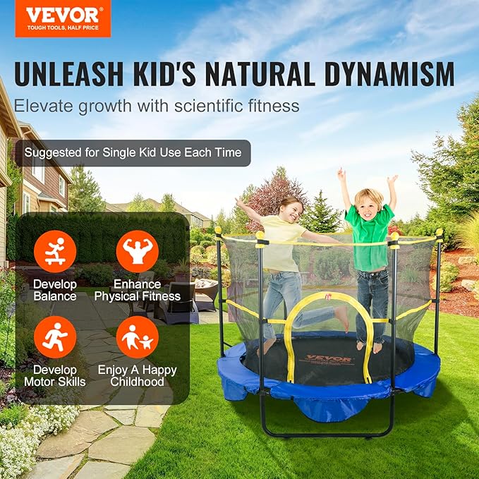 VEVOR 5FT Trampoline 50"/55"/56 * 35" for Indoor/Outdoor use for Toddlers, Foldable Mini Baby with