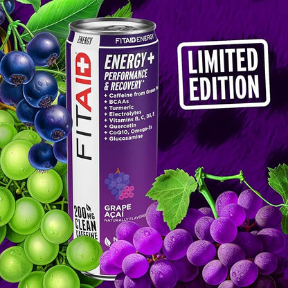 LIFEAID FITAID Energy Grape AÇAI, 200mg Natural Caffeine, Keto, Pre-Workout Performance: BCAAs