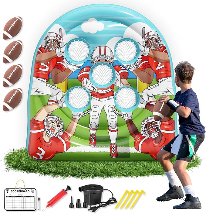 6Ft Football Target Toss Game - Inflatable Football Throwing Target Toy for Kids - Carnival Party