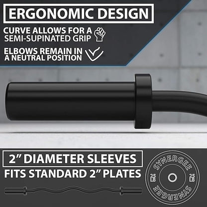 Synergee Commercial EZ Curl Olympic Bar Chrome & Black Phosphate with Powder Coated Brass Bushings