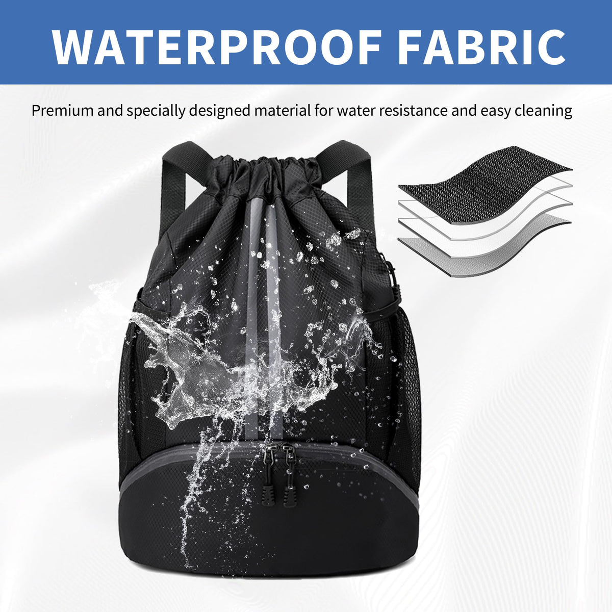 JELUTAR Drawstring Backpack Gym Bag with Shoes Compartment, Black