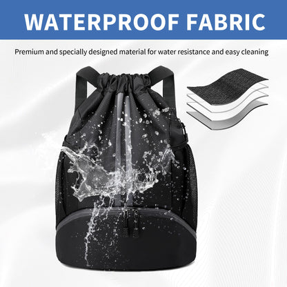 JELUTAR Drawstring Backpack Gym Bag with Shoes Compartment, Black