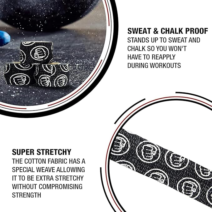WOD Nation Flexible Hook-Grip Athletic Tape – Easy-Tear, Sweat-Proof Thumb & Finger Strips for