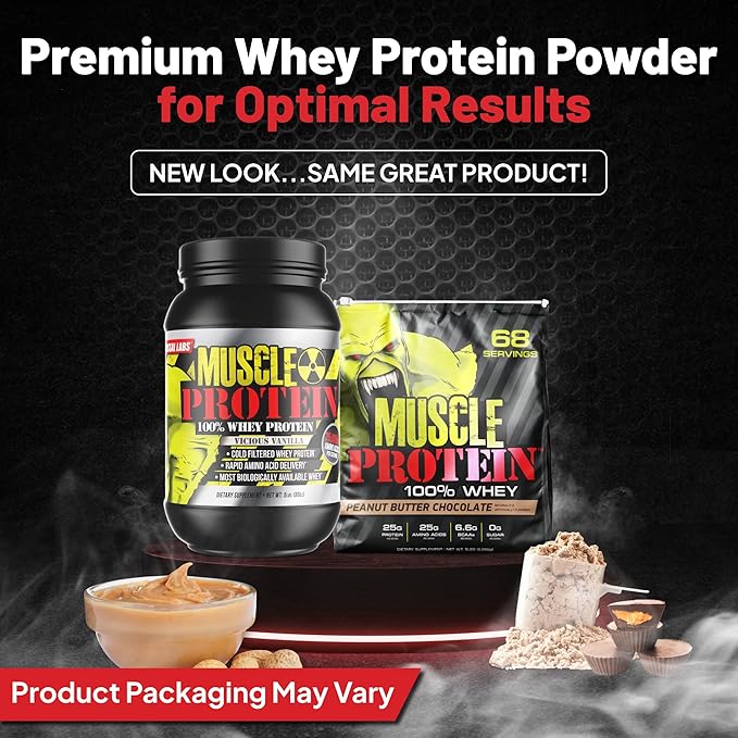 Muscle Protein Whey Powder [5 lbs/Pack of 1]??Cold Filtered, 25g Pure Protein, 6.6g BCAAs