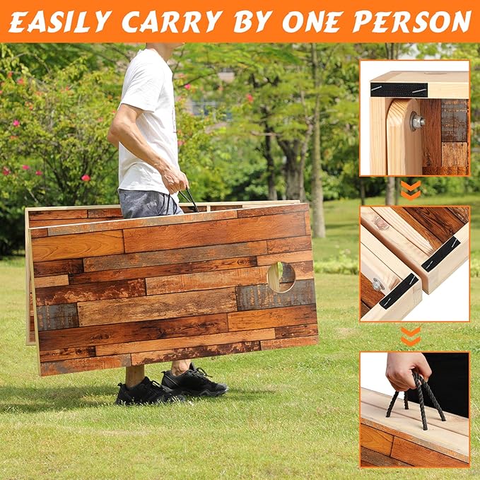 Solid Wood Premium Cornhole Game Set, Bean Bag Toss Game for Tailgate, Outdoor, Backyard