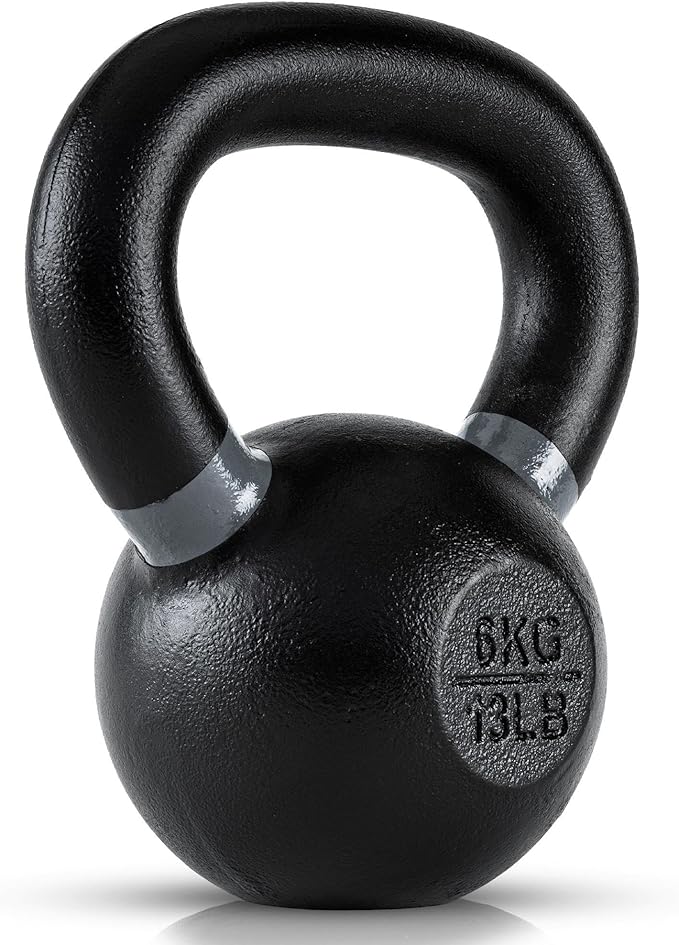 Single Cast Iron Kettlebell | Powder Coated - Wide Handle Weights for Core & Glute Workouts;