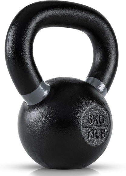 Single Cast Iron Kettlebell | Powder Coated - Wide Handle Weights for Core & Glute Workouts;