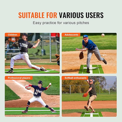VEVOR 10x3ft Softball/Baseball Pitching Mat with Rubber Mound - Anti-Fade Turf & Anti-Slip Foam