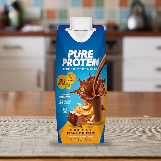 Pure Protein Chocolate Peanut Butter,Ready to Drink and Keto-Friendly, Vitamins A, C, D, and E Plus