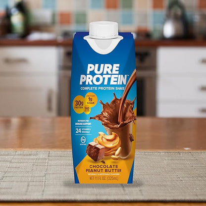 Pure Protein Chocolate Peanut Butter,Ready to Drink and Keto-Friendly, Vitamins A, C, D, and E Plus