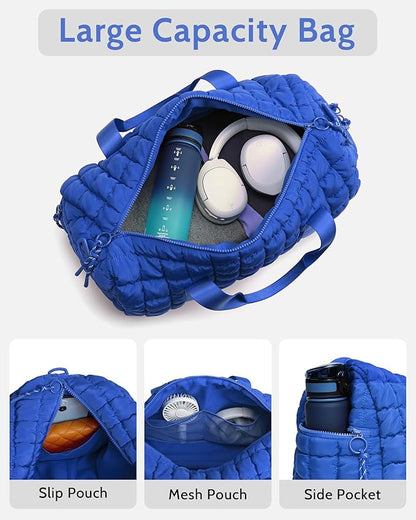 Quilted Duffel Travel Bag for Women, Puffer Gym Duffle Bag with Shoe Compartment Lightweight Large