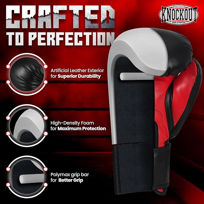 Knockout Gel Boxing Gloves for Men Women - Pro Training Sparring, Maya Hide Leather Muay Thai MMA