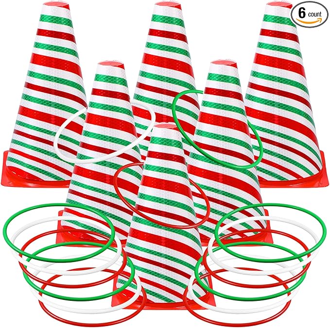 Leitee 6 Sets Candy Corn Ring Toss Game Plastic Cones Ring Toss Combo Set Mini Traffic Cones Toss
