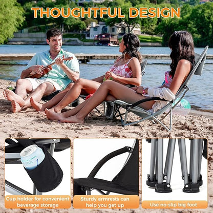 KingCamp Low Beach Chairs, Portable Folding Chair for Adults Extra Wide Ergonomic High Back Seat
