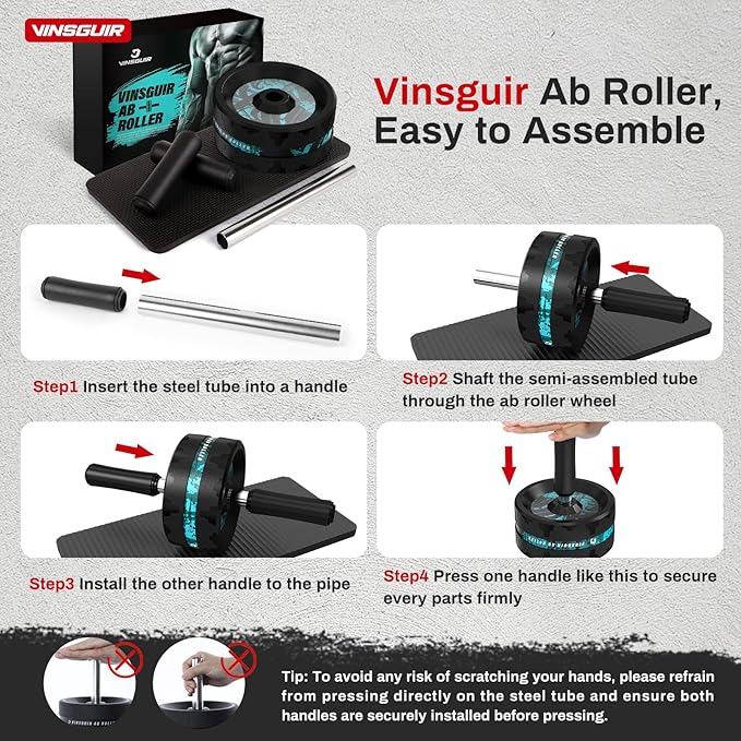 VINSGUIR Ab Roller Wheel, Abs & Core Workout Equipment for Home Gym with Knee Pad Accessories