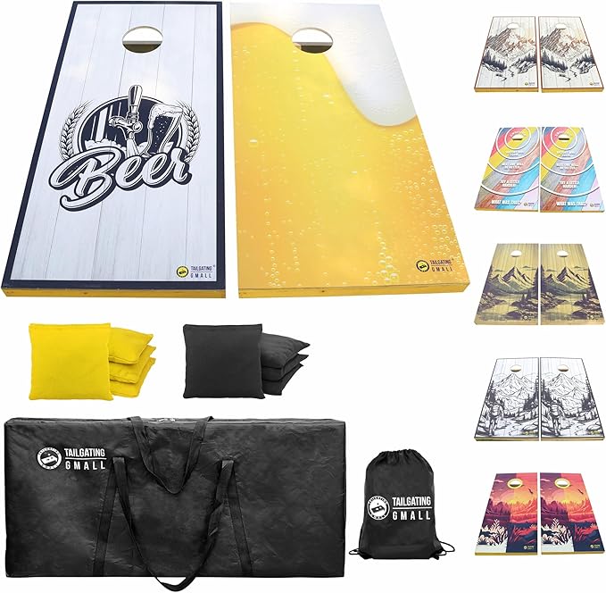 Cornhole Board Set 4FTx2FT Solid Wood Regulation Size Cornhole Set Includes 8 Cornhole Bags for