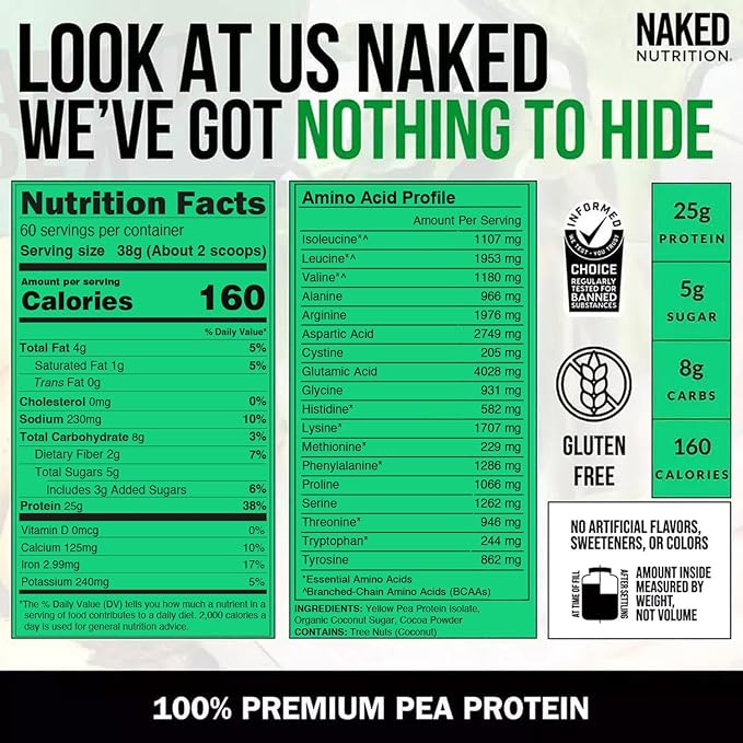 NAKED nutrition Chocolate Naked Pea Protein Isolate - 5Lb Bulk, Plant Based, Vegetarian & Vegan