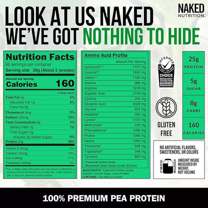 NAKED nutrition Chocolate Naked Pea Protein Isolate - 5Lb Bulk, Plant Based, Vegetarian & Vegan