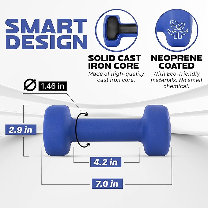 Yes4All Neoprene Coated Dumbbell Hand Weight Sets of 2 - Multiple Weight Options with 15 Colors