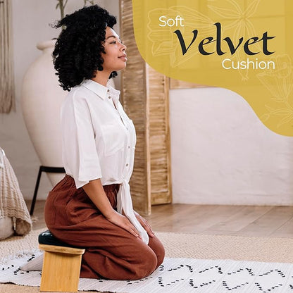 Bamboo Meditation Bench with Cushion - Foldable Bench for Multiple Seating Angles - Kneeling Chair