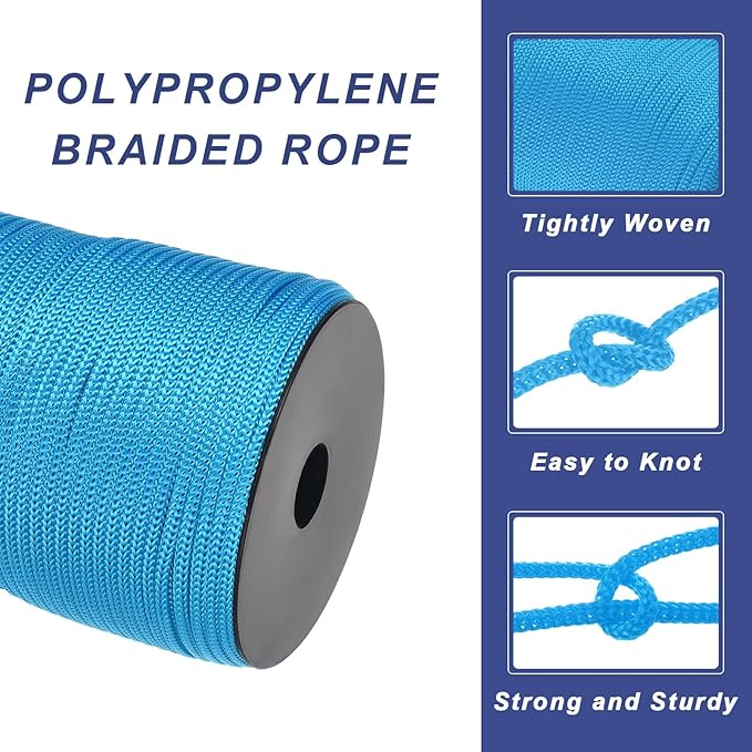 MECCANIXITY 5/32 Inch Polypropylene Rope Braided Ropes, 328ft Camping Rope Hollow Utility Cord for