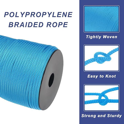 MECCANIXITY 5/32 Inch Polypropylene Rope Braided Ropes, 328ft Camping Rope Hollow Utility Cord for