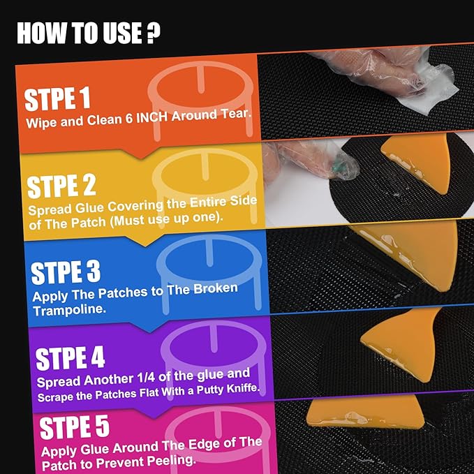 Trampoline Patch Repair Kit - 4.1'' Round Square Patches for Trampoline Mat Tears or Holes Garden
