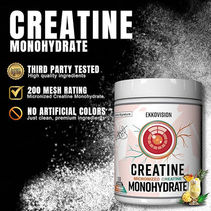Ekkovision Creatine Monohydrate Powder, Micronized, Pina Colada, Pre Workout & Post Workout