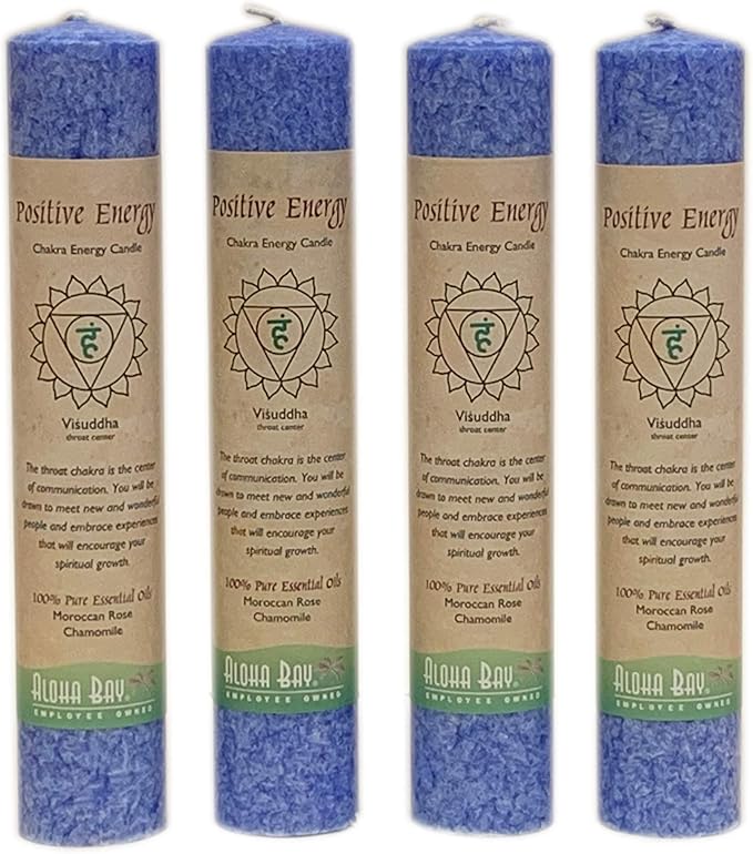 Premium Scented Candle Hand Made Chakra Energy Pillar | 4-Pack | Positive Energy, Visuddha| Yoga