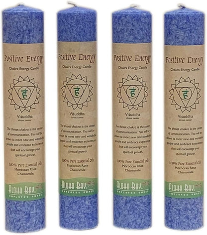 Premium Scented Candle Hand Made Chakra Energy Pillar | 4-Pack | Positive Energy, Visuddha| Yoga