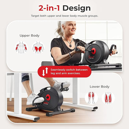 Sunny Health & Fitness Smart Under-Desk Bike Exerciser, Low-Impact Cardio Cycling Equipment for
