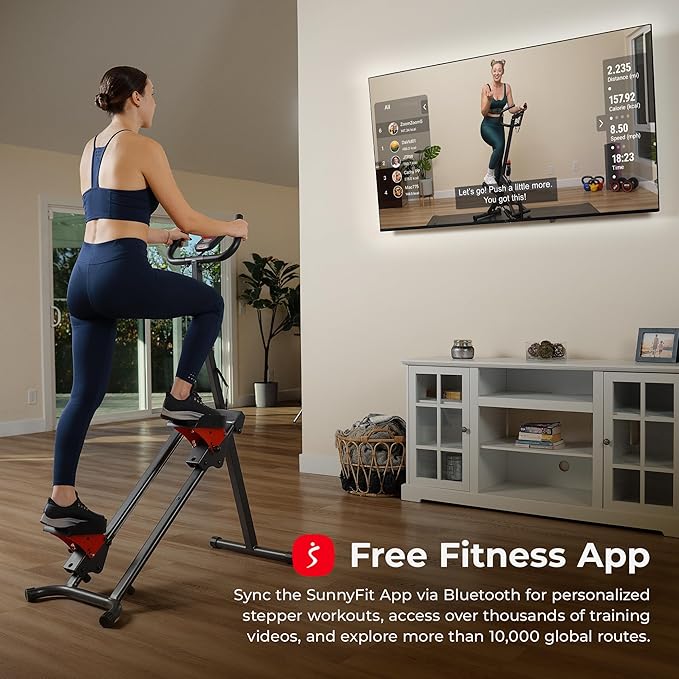 Sunny Health & Fitness Stair Stepper w/Handlebar, Extended Step Range Climber Machine for Legs