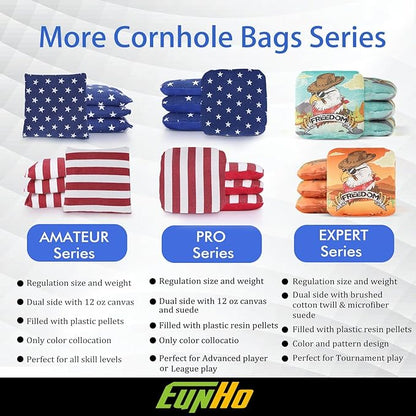 EunHo Dual Sided Cornhole Bags Regulation Set of 8 Professional Cornhole Bean Bags Slick and Stick