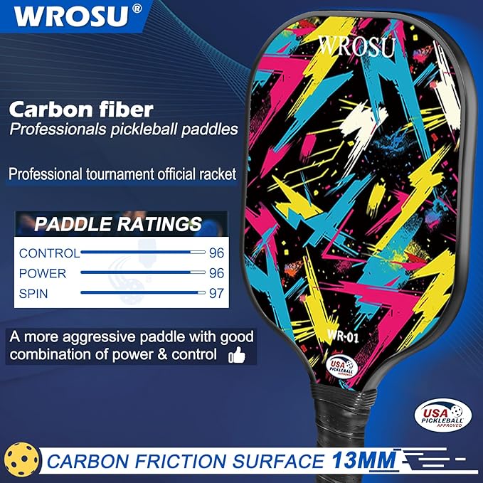 Carbon Fiber Pickleball Paddles Set of 4 or 2 Rackets,USAPA Approved Carbon Fiber Surface Pickle