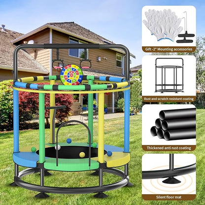 Trampoline for Kids, Full Anti-Rust 440lbs Anti-Rollover Round Bottom Toddler Trampoline