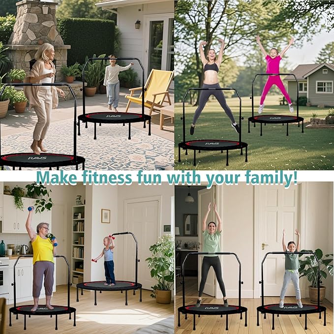 RAVS Mini Trampoline for Kids Adults 40"/48" Foldable Fitness Rebounder Kids Trampoline with 5