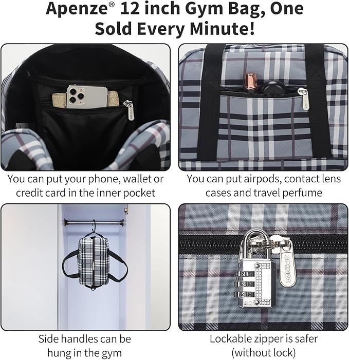 Small Gym Bag Carry On Bag - 12 in Mini Duffle Bag Lightweight for Overnight Travel(Gray white