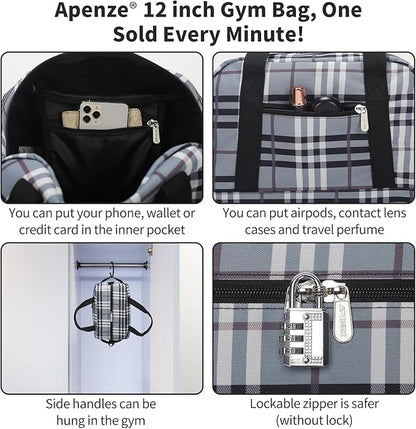 Small Gym Bag Carry On Bag - 12 in Mini Duffle Bag Lightweight for Overnight Travel(Gray white
