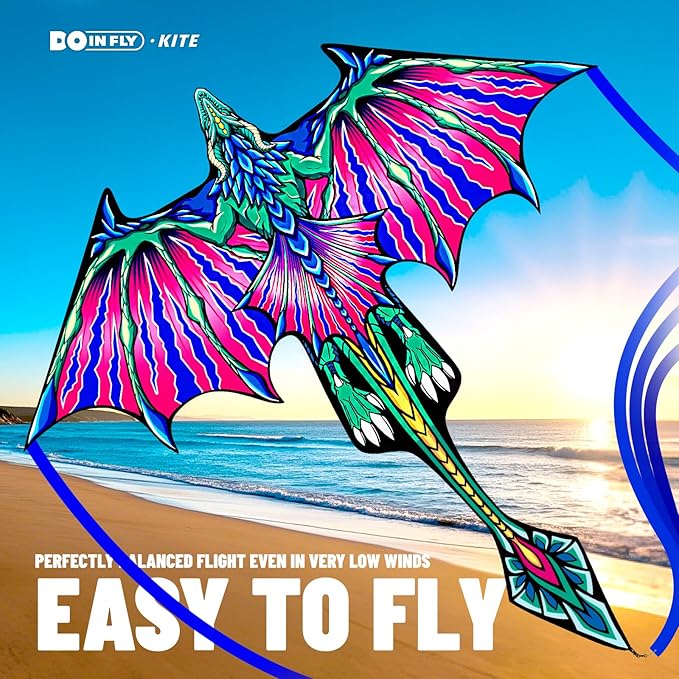Kite- Classical Dragon Kite ，Pink Wings Dragon Kites for Kids and Adults,Easy to Fly for Beginner