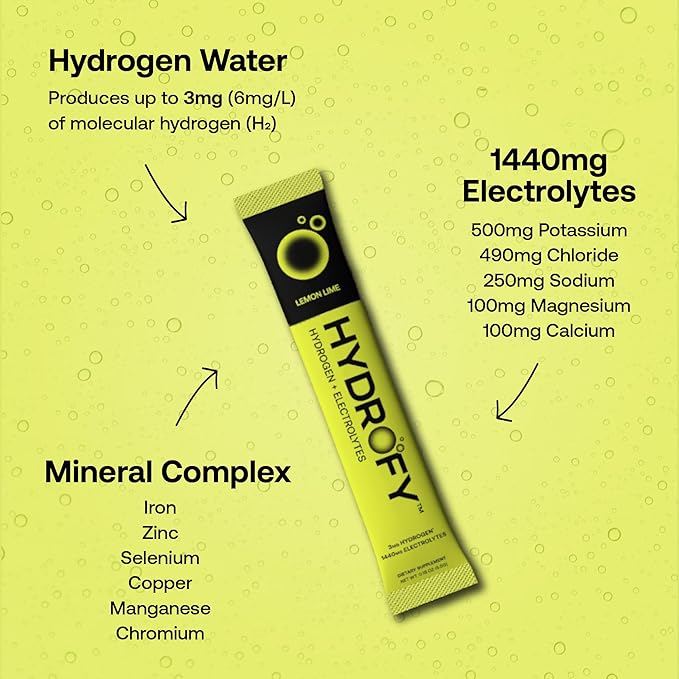 Hydrogen Water + Electrolytes Drink Mix | H2 Hydration Packets with Molecular Hydrogen, Sodium