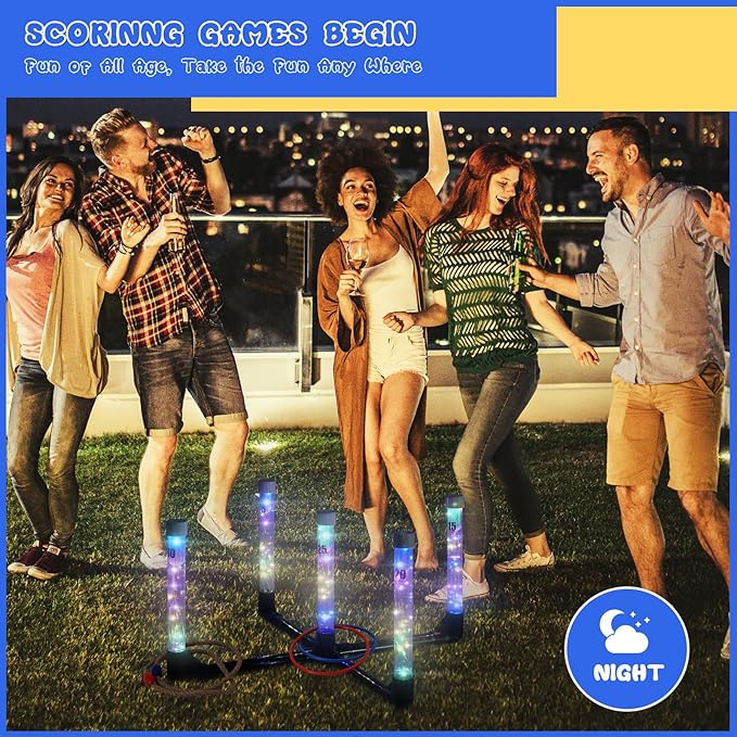 YEEA LED Ring Toss Game for Kids, Adults | Glow in The Dark LED Outdoor Yard Games | Perfect for
