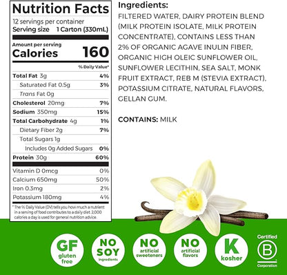 Orgain 30g High Protein Shake, Dairy Isolate Milk Protein, Vanilla Bean, 5g BCAAs, 1g Sugar Per