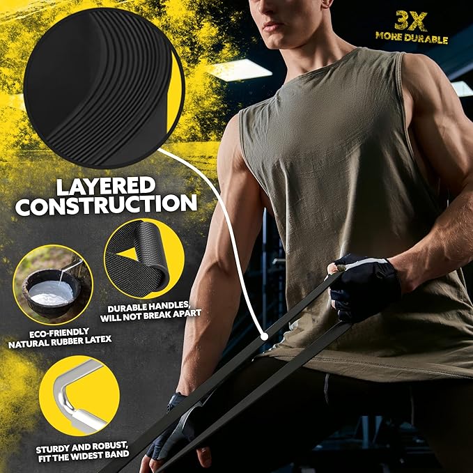 Long Resistance Bands for Working Out Men and Women - Set of 5 Pull-Up Bands, Rubber Handles and