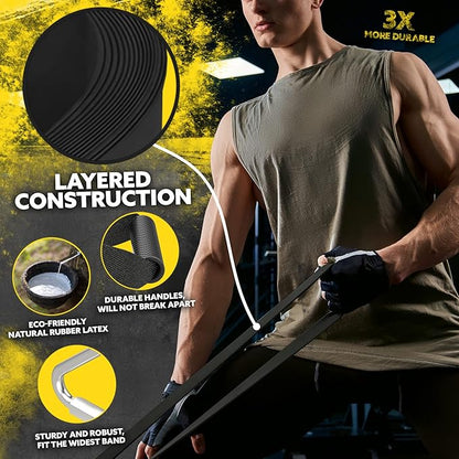 Long Resistance Bands for Working Out Men and Women - Set of 5 Pull-Up Bands, Rubber Handles and